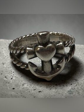 James Avery Silver Anchor Heart Rope Ring
